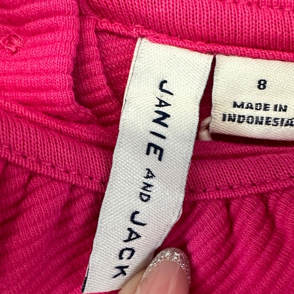 NWT Janie and Jack Girl 8 Pink Melon Textured Ruffle Shoulder Romper - Picture 3 of 8